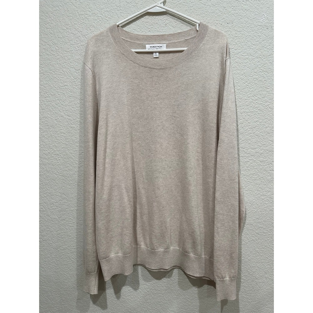 Nordstrom Mens XL Beige Cotton Cashmere Blend Crewneck Pullover Sweater Oatmeal